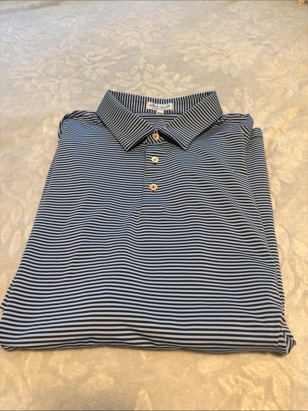 Peter Millar Blue and White Striped Polo